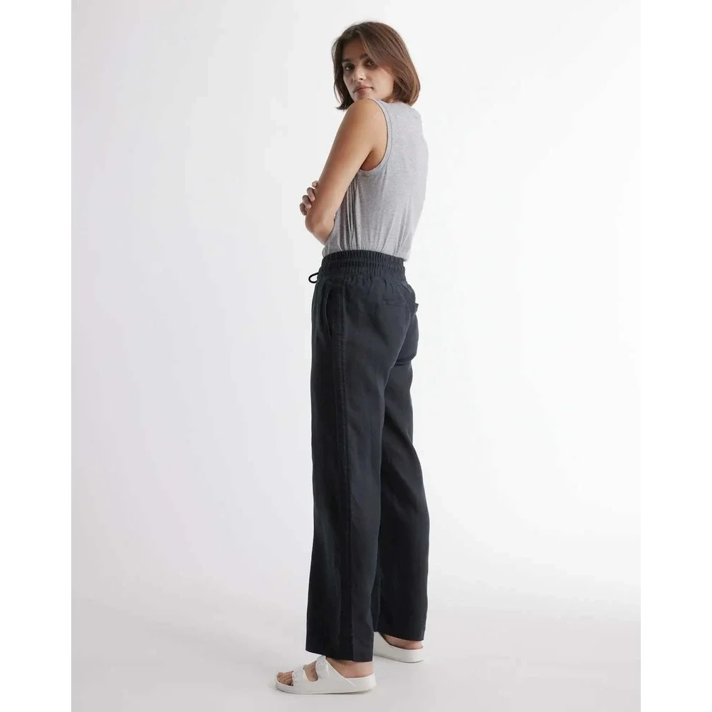 Quince Black European Linen Wide Leg Pants Smocked Waist 1X NWT